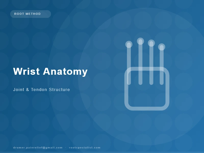 Anatomical illustration of the wrist and hand showing bones, tendons, ligaments, and nerve pathways